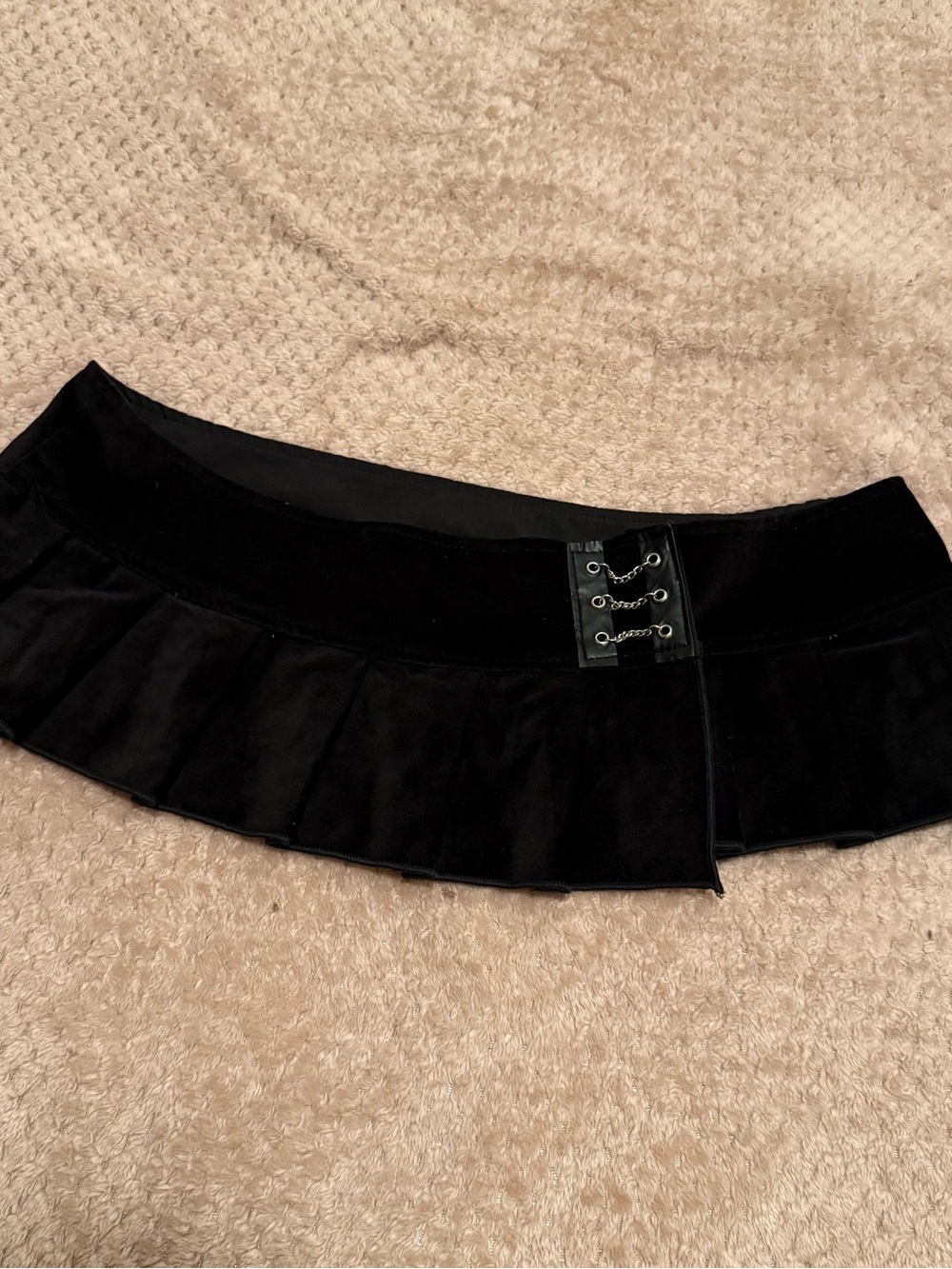 Black velvet mini skirt with lace up detail from serious clothing size large